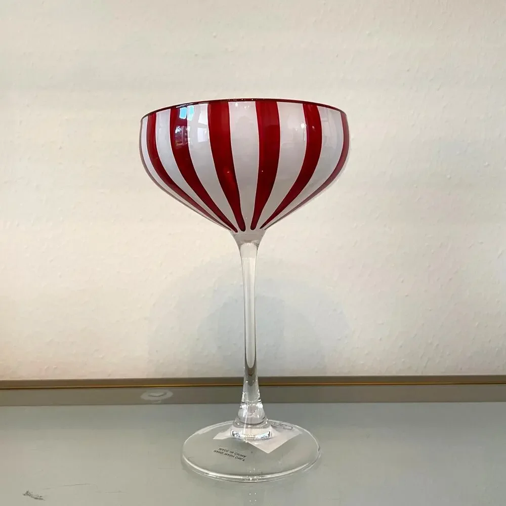 Cabana Red Striped Coupe Glasses 8oz Set of 2 NEW